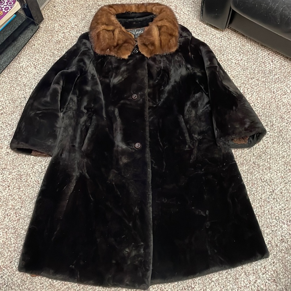 Vintage mink collared faux fur coat